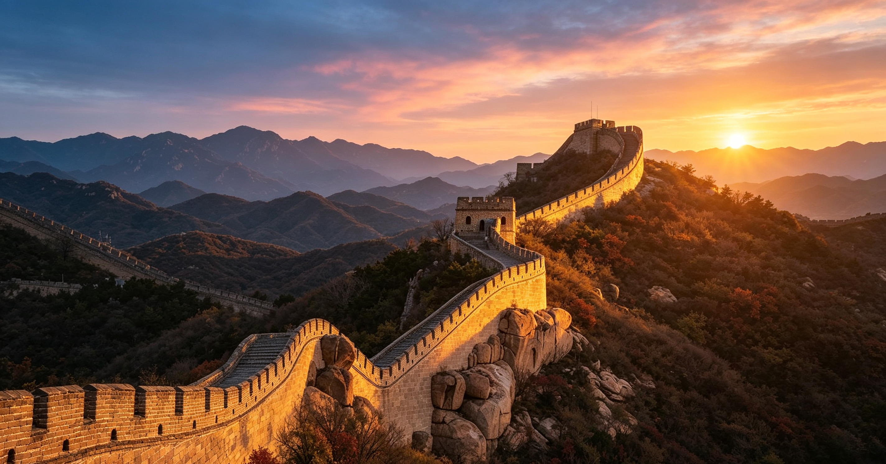The Great Wall of China at sunset