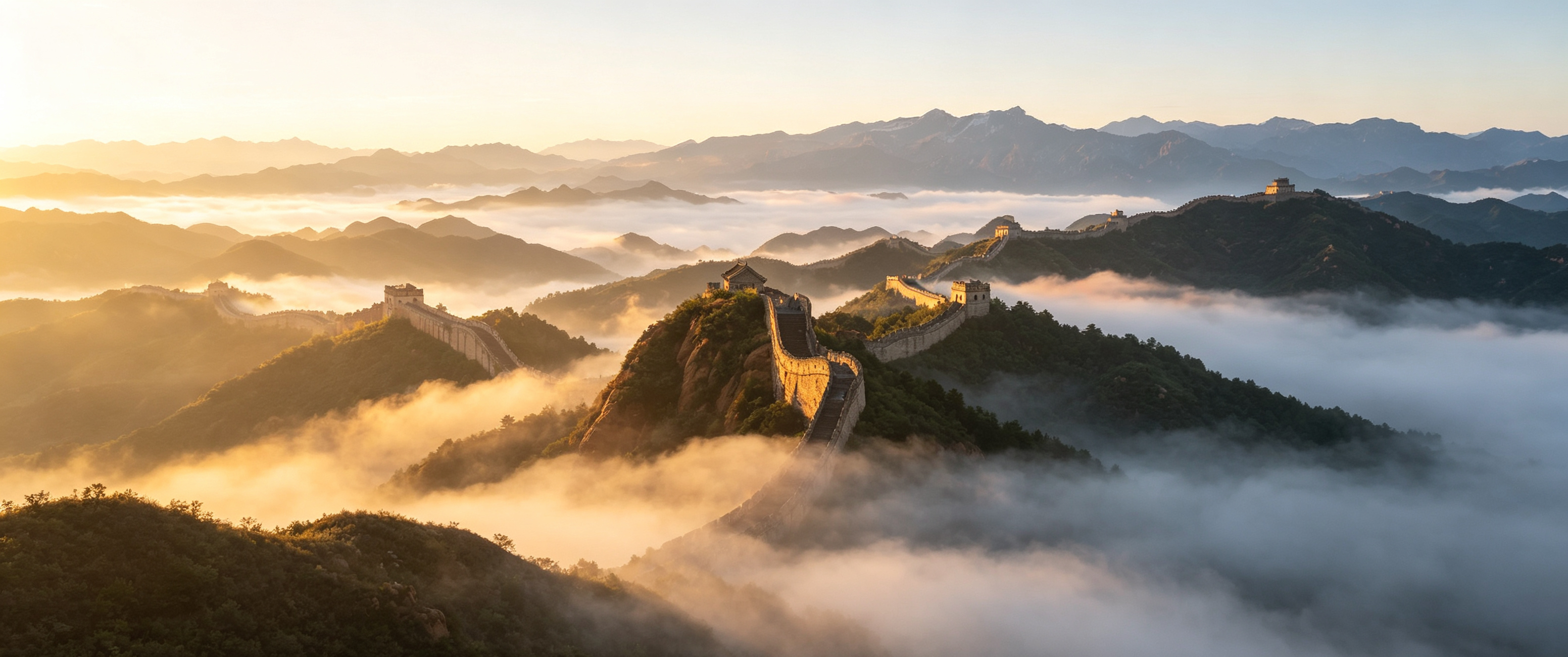 The Great Wall across mountain ridges