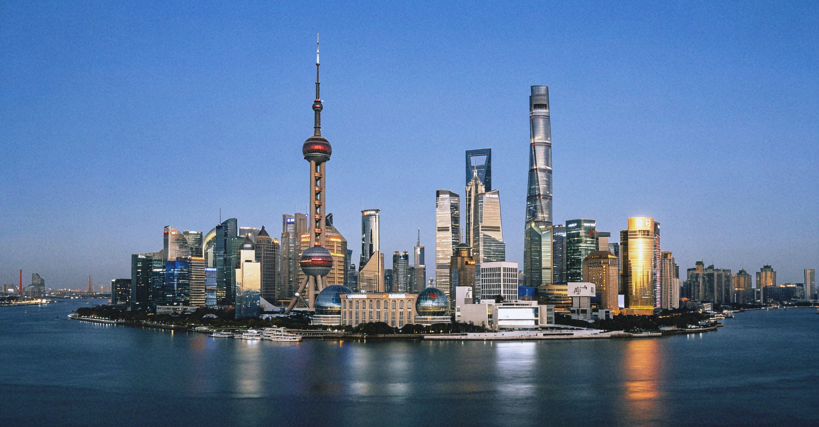 The Bund and Huangpu River at dusk